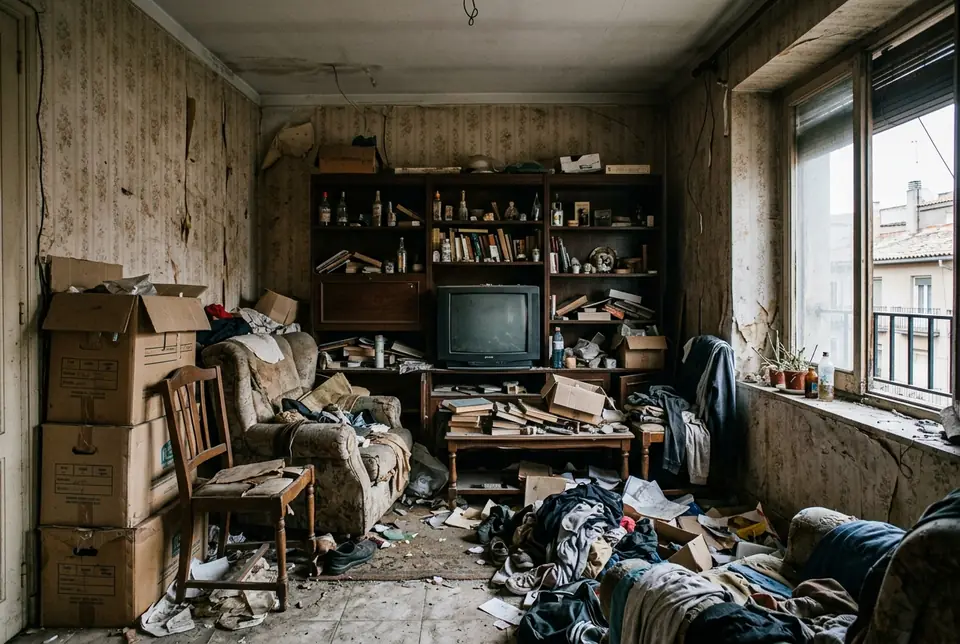 Piso lleno de muebles y enseres antes del vaciado